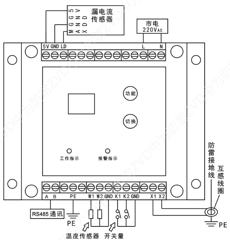 雷擊環境檢測器ZVT-AP-B接線圖 雷擊環境檢測器,防雷監測發射器,SPD智能監測模塊