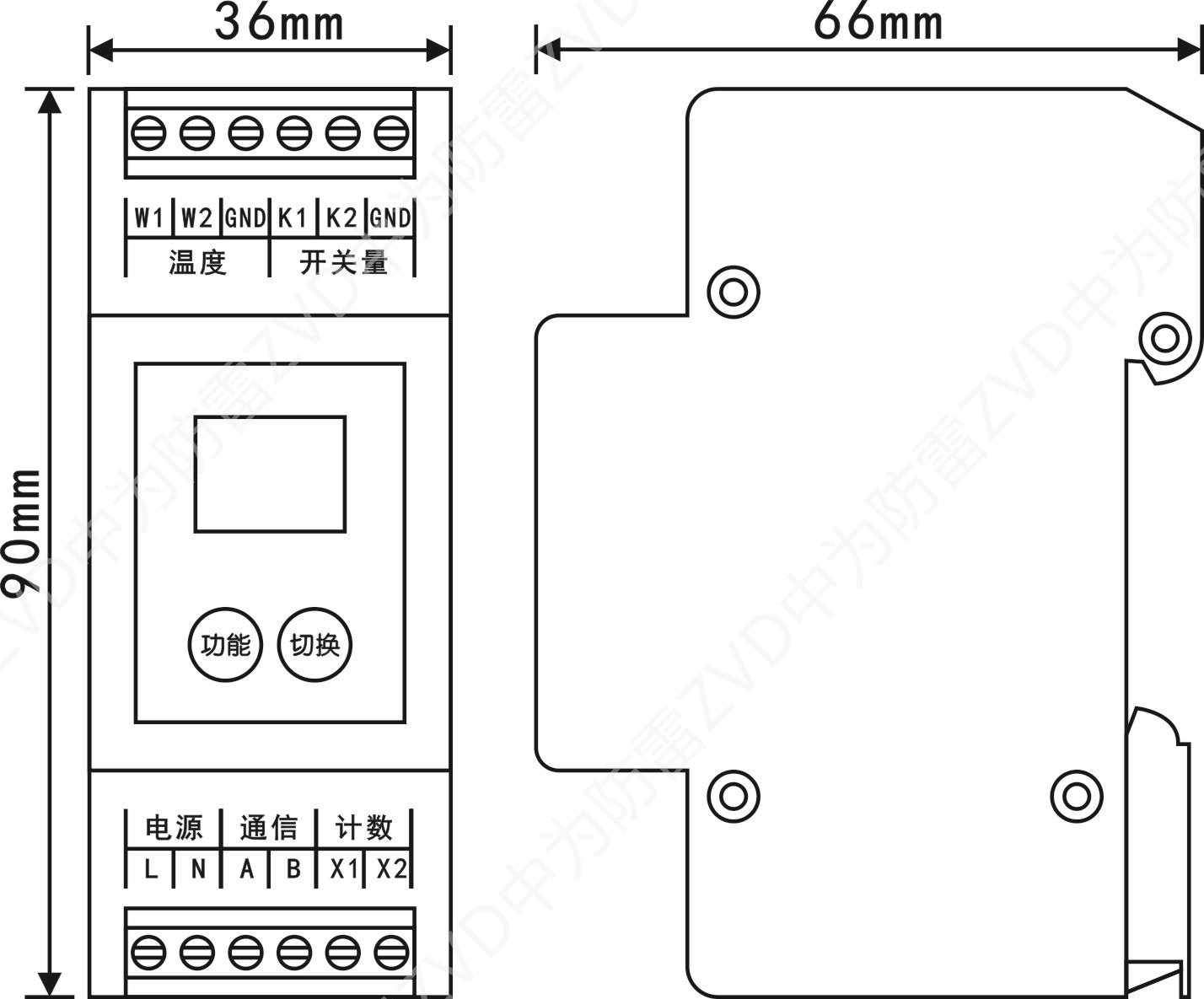 防雷監測發射器ZVT-AP-D尺寸圖 雷擊環境檢測器,防雷監測發射器,SPD智能監測模塊